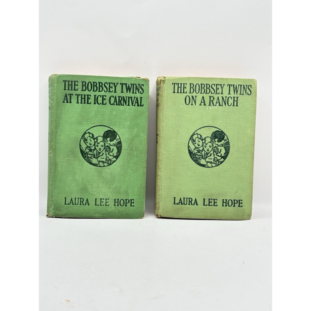 Vintage Lot of 2 Bobbsey Twins classics by LAURA LEE HOPE Green Cover Book Stack